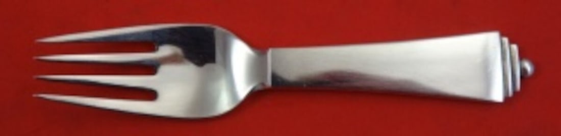 Georg Jensen Pyramid Sterling Silver Baby Fork 3 3/4 Inch Heirloom: Georg Jensen Pyramid Sterling Silver Baby Fork 3 3/4 Inch Heirloom Introducing the Pyramid baby fork by Georg Jensen, a delightful piece crafted from sterling silver. This heirloom-quality fork, measu