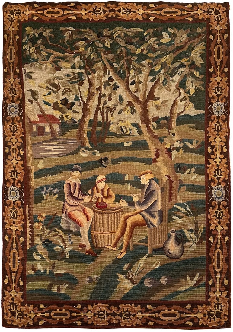English Verdure Needlepoint Wool Area Rug 3x5 Antique (1 of 10)