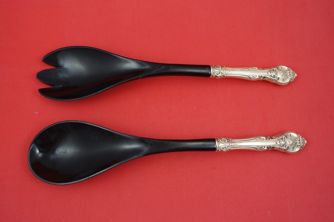 Sterling Silver Salad Set King Edward Pattern by Gorham with Black Plastic Handles: Sterling Silver Salad Set King Edward Pattern by Gorham with Black Plastic Handles This is a 2-piece salad serving set in the King Edward pattern by Gorham. Each piece features a sterling silver hollo