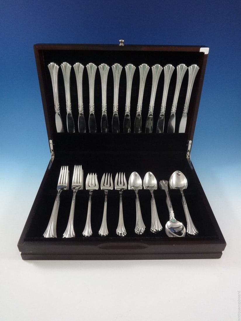 Reed & Barton Eighteenth Century Sterling Silver Flatware Set 60 Pcs with Storage Chest: Reed & Barton Eighteenth Century Sterling Silver Flatware Set 60 Pcs with Storage Chest Elevate your dining experience with this exquisite 60-piece flatware set from Reed & Barton, featuring the elega