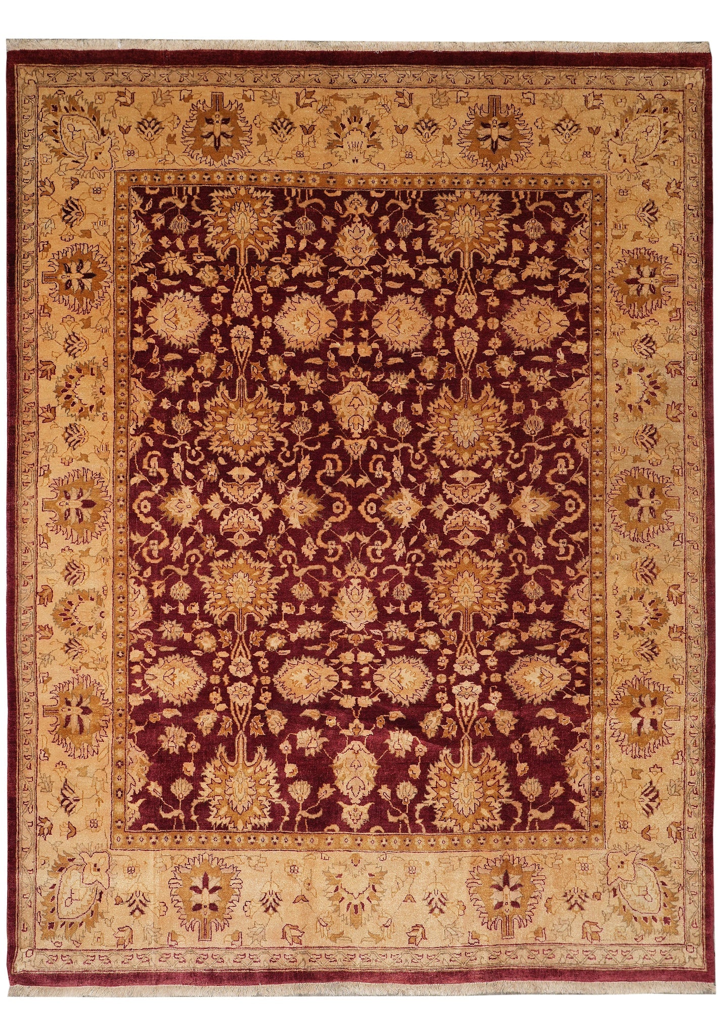 Handmade Chobi Peshawar Area Rug 8.11 x 11.6 Organic Wool Burgundy Beige: Handmade Chobi Peshawar Area Rug 8.11 x 11.6 Organic Wool Burgundy Beige Free continental US Shipping This quality handmade area rug features a classic Chobi Peshawar design, hand-knotted from organic