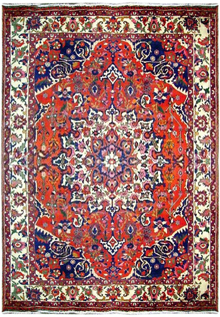 Handcrafted 6'10 x 9'8 Red Persian Bakhtiar Rug Artisan Design: Handcrafted 6'10 x 9'8 Red Persian Bakhtiar Rug Artisan Design Free continental US Shipping Experience the elegance of this handcrafted Red Persian Bakhtiar Rug, artfully created by skilled Persian ar