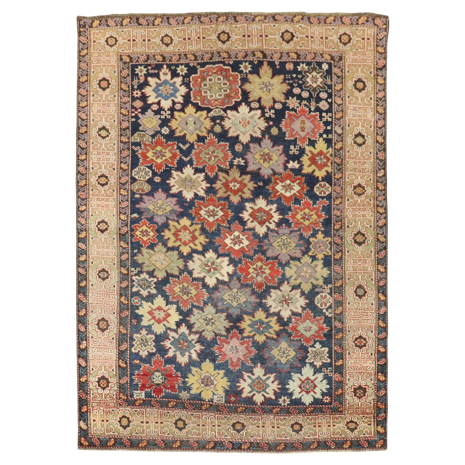 Antique Caucasian Wool Hand Knotted Kazak Runner 3'10 x 5' Snowflake Design: Antique Caucasian Wool Hand Knotted Kazak Runner 3'10 x 5' Snowflake Design This antique Shirvan Caucasian rug from the late 19th century features a rare all-over snowflake design. Hand-knotted from w