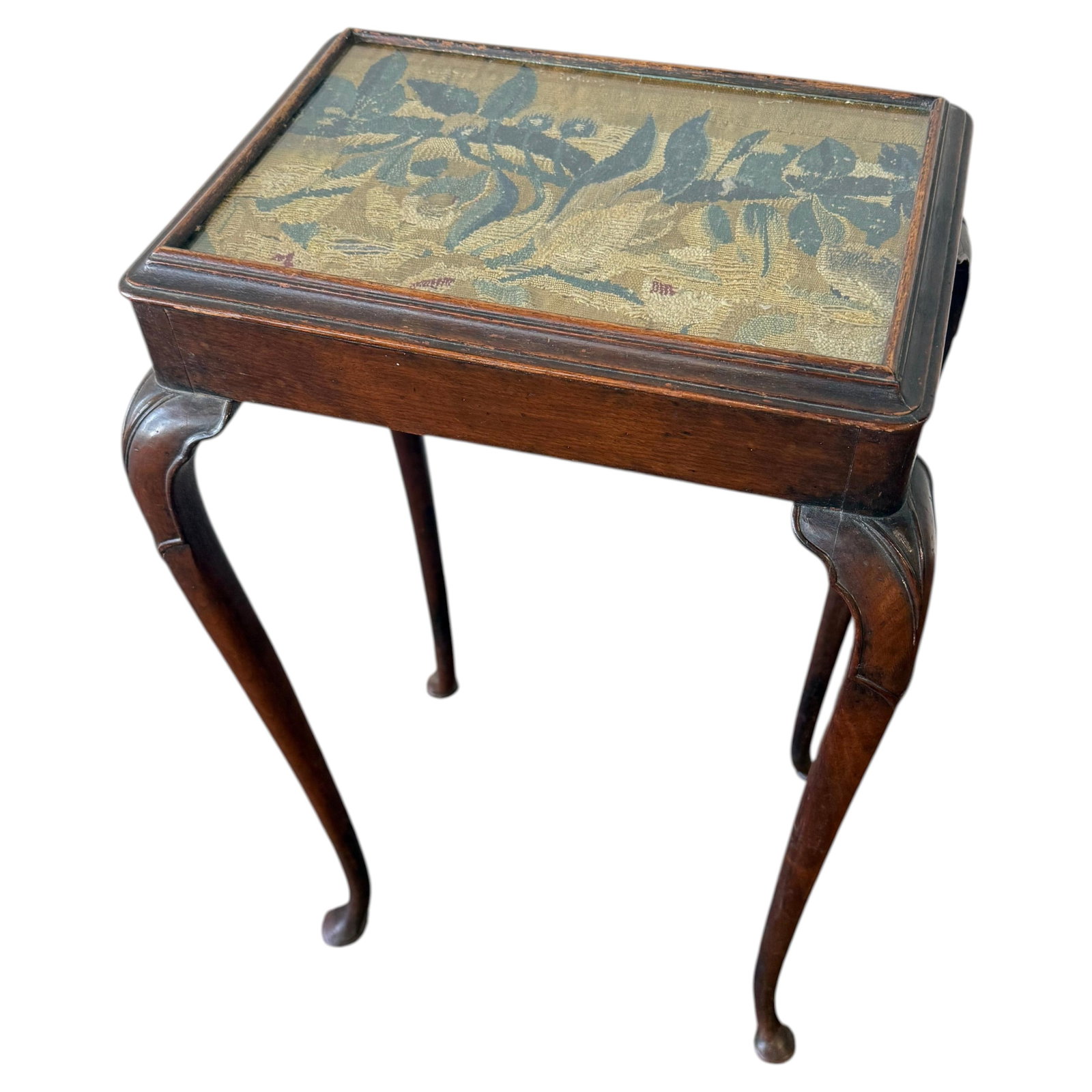 19th Century Queen Anne Style Accent Table with Glass Covered Tapestry Top (1 of 11)
