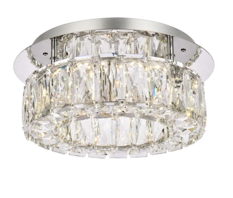 Monroe 12 inch chrome crystal flush mount ceiling light: Monroe 12 inch chrome crystal flush mount ceiling light Modern crystal flush mount chandelier with a chrome finish and clear Royal Cut crystal details. It features integrated LED lighting, a round sha
