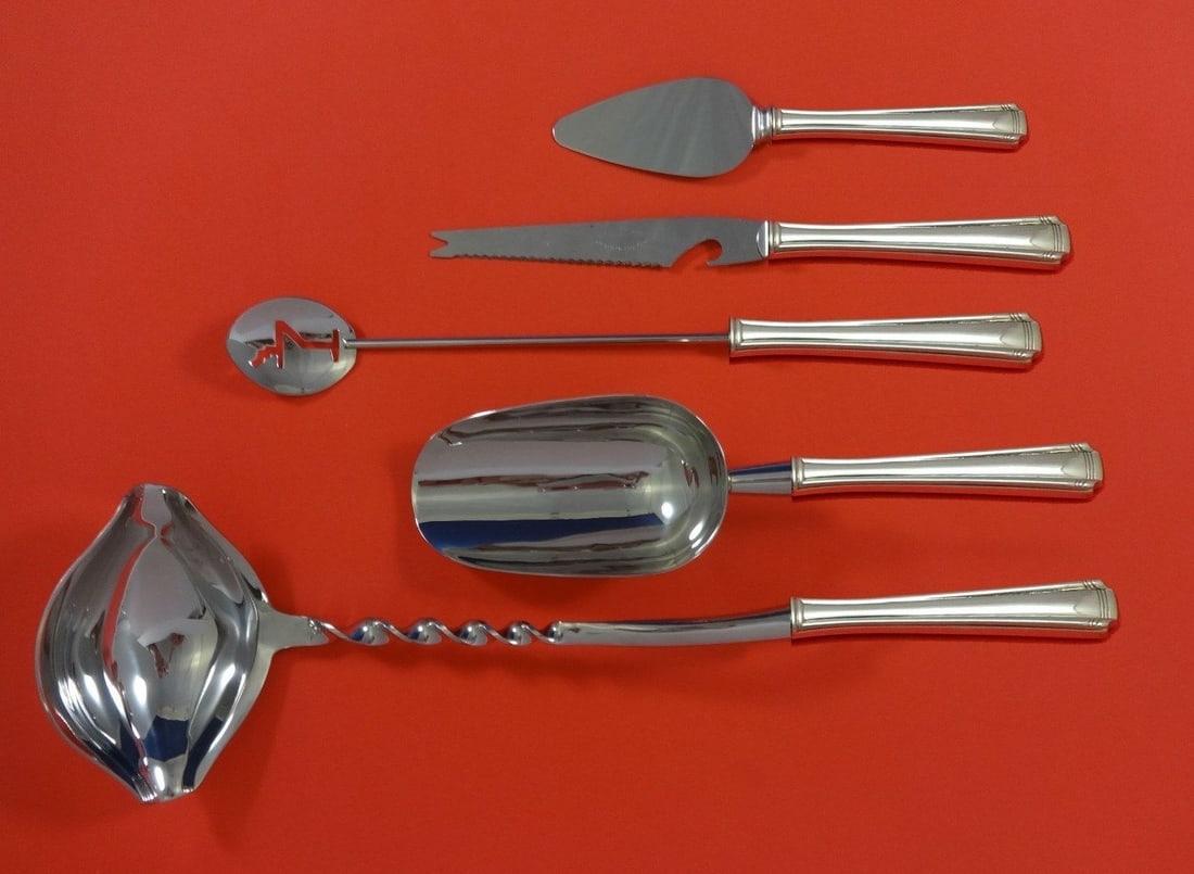 5 Piece Sterling Bar Serving Set Westmorland John and Priscilla: 5 Piece Sterling Bar Serving Set Westmorland John and Priscilla This is a 5-piece custom-made cocktail party bar serving set by Westmorland from the John & Priscilla pattern. It features sterling silv