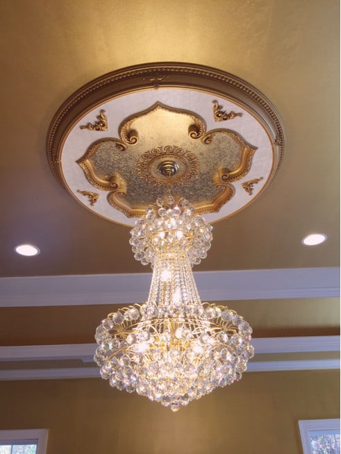 Sirius Collection 15-Light Gold Crystal Chandelier 36in for Foyer or Dining Room: Sirius Collection 15-Light Gold Crystal Chandelier 36in for Foyer or Dining Room This large chandelier from the Sirius Collection is crafted with a gold frame and adorned with high-quality Grand King 