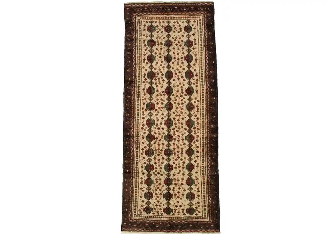 Hand-Knotted Wool Vintage Tribal Runner Rug 3'5 - 3'10 x 9'0: Hand-Knotted Wool Vintage Tribal Runner Rug 3'5 - 3'10 x 9'0 Enhance your home's aesthetic with this Handmade Vintage Oriental Runner Rug, perfect for hallways, kitchens, and bedrooms. This unique rug