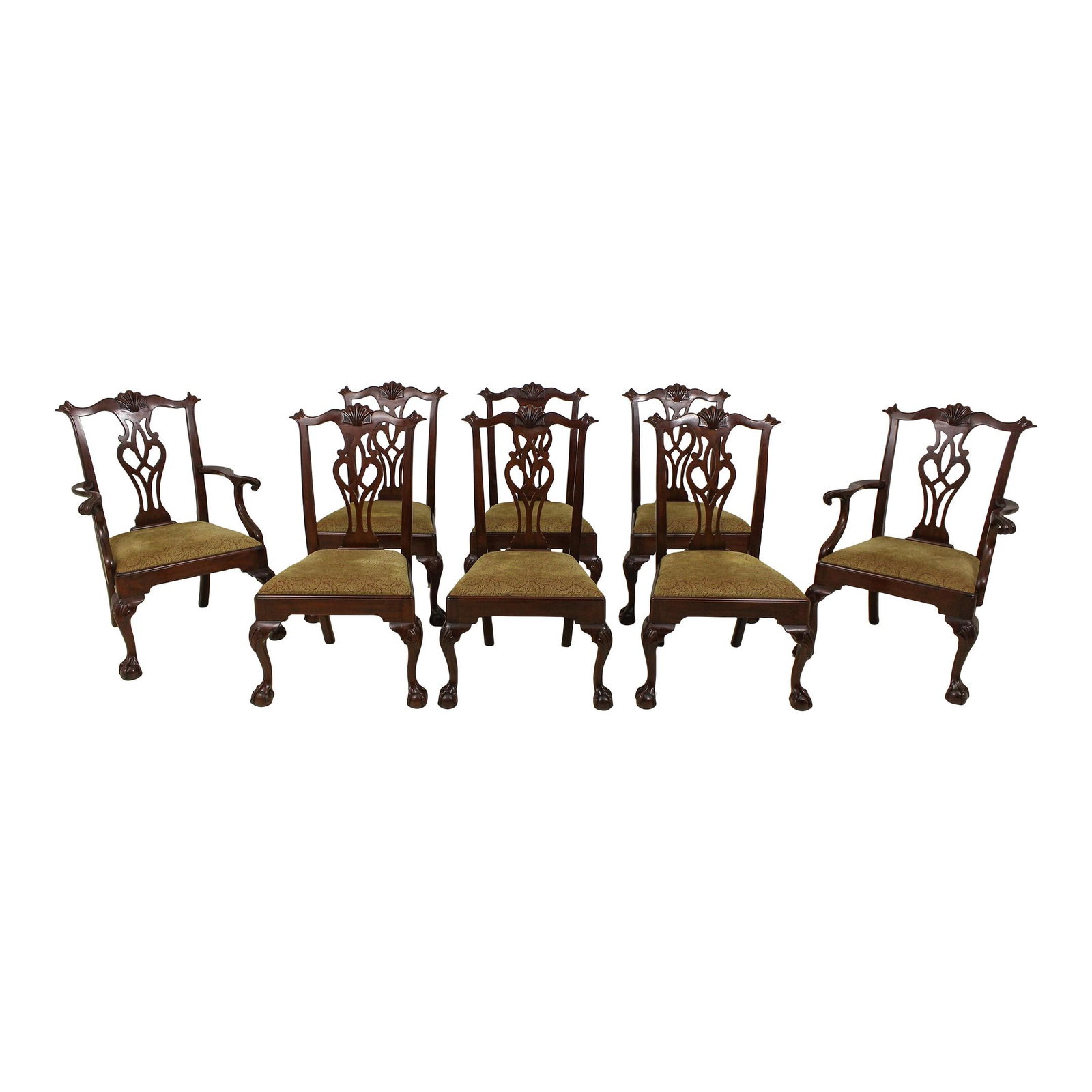 Set of 8 Henkel Harris Model 112 Mahogany Chippendale Dining Chairs: Set of 8 Henkel Harris Model 112 Mahogany Chippendale Dining Chairs This elegant set of 8 Henkel Harris Model 112 dining room chairs showcases classic Chippendale design elements, exuding traditional 