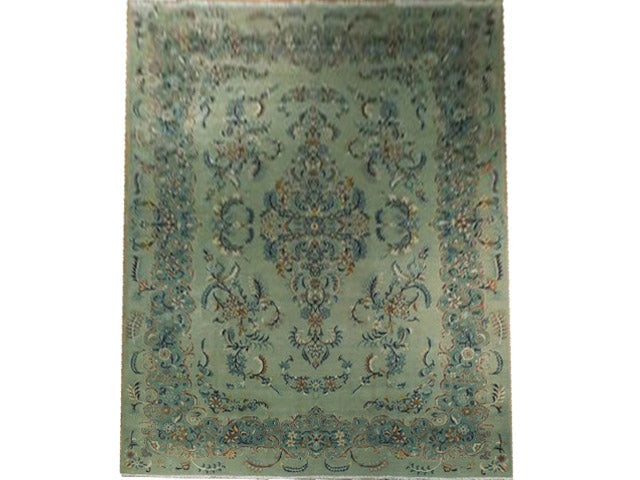 7.9 x 10.7 Green Persian Kashan Area Rug: 7.9 x 10.7 Green Persian Kashan Area Rug Free continental US Shipping Enhance your space with this exquisite 7.9 x 10.7 Persian Kashan rug, featuring a rich green color that adds elegance to any room.