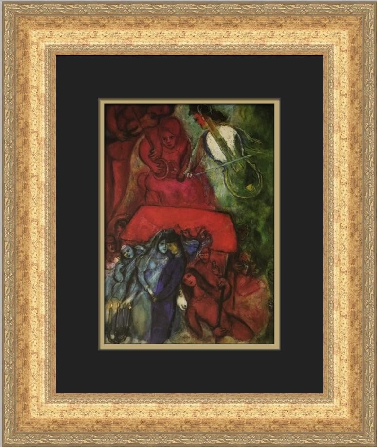 Marc Chagall The Wedding Custom Framed Art Print 1984: Marc Chagall The Wedding Custom Framed Art Print 1984 This stunning custom framed print titled 'The Wedding' by renowned artist Marc Chagall is a beautiful representation of Expressionism and Impressi