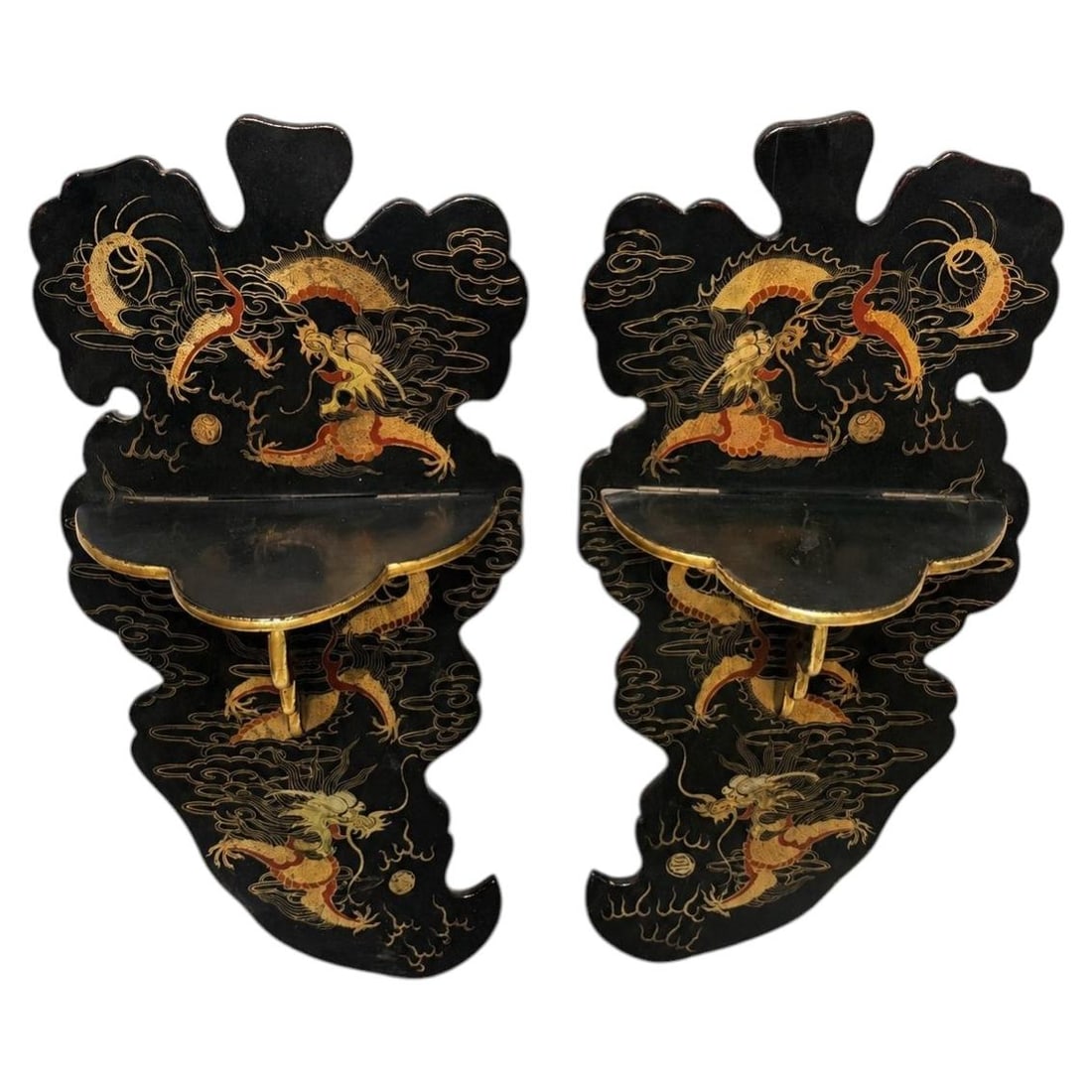 Set of 2 Meiji Japanese Lacquer Wall Shelves with Dragon Motif (1 of 10)