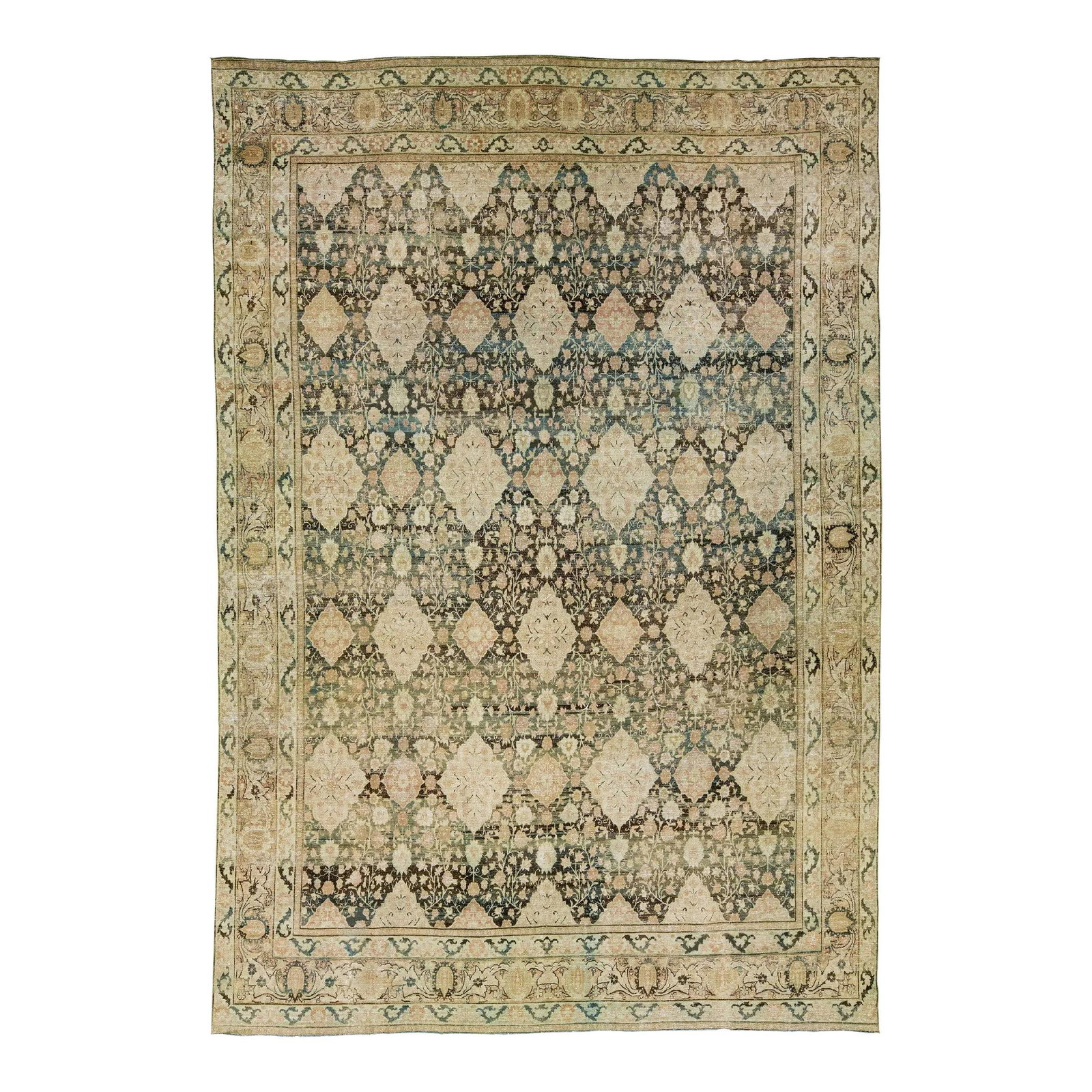 Antique Persian Kerman Wool Rug 12'6 x 18'3 Floral Design: Antique Persian Kerman Wool Rug 12'6 x 18'3 Floral Design Experience the elegance of this hand-knotted antique Persian Kerman wool rug, crafted in the 1900s. Its exquisite design features an all-over 