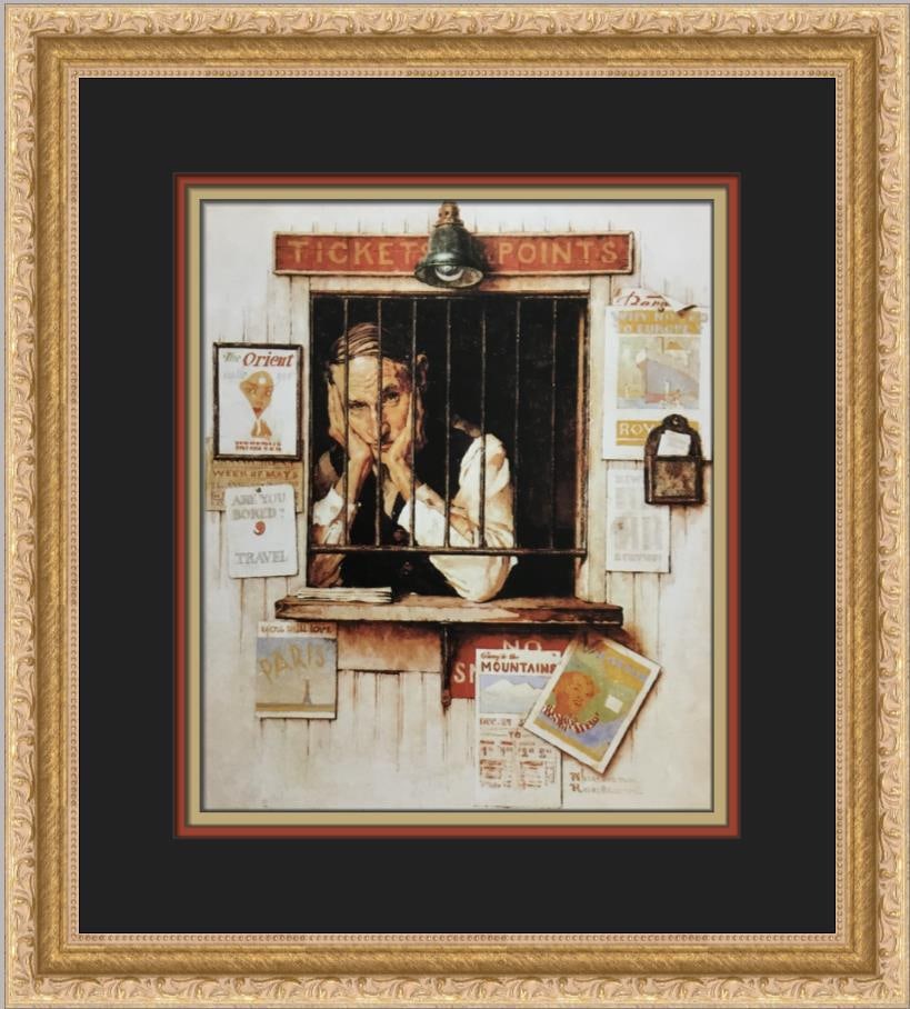 Norman Rockwell The Ticket Agent Custom Framed Print Americana Art: Norman Rockwell The Ticket Agent Custom Framed Print Americana Art This stunning custom framed print titled 'The Ticket Agent' by renowned artist Norman Rockwell captures the essence of Americana Real