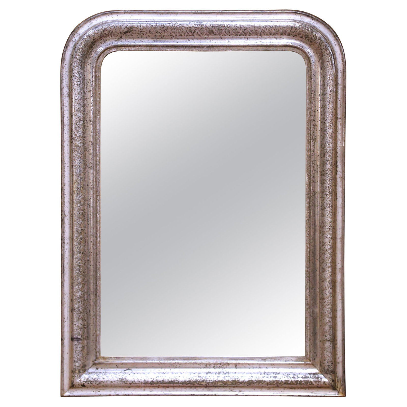 French Louis Philippe Antique Silver Leaf Mirror with Geometric Engraved Frame (1 of 6)