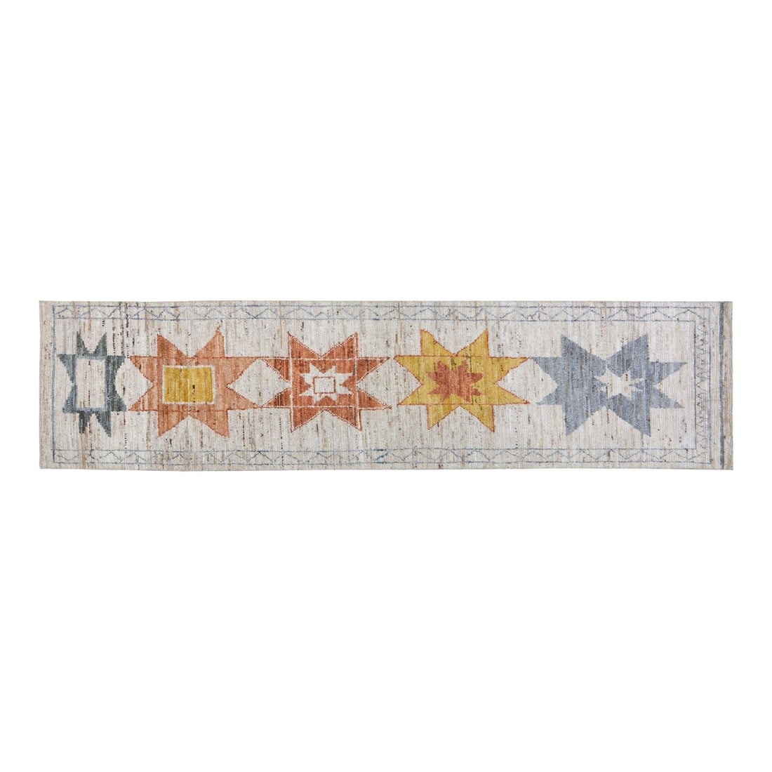 Beige Wool Runner Rug Hand Knotted Moroccan Style 2'10 x 12': Beige Wool Runner Rug Hand Knotted Moroccan Style 2'10 x 12' This Moroccan hand-knotted wool rug showcases traditional craftsmanship blended with a modern design sensibility. Expertly crafted from woo