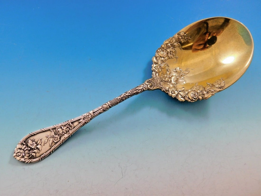 Dauphin Pattern Sterling Silver Serving Spoon by Durgin 9in: Dauphin Pattern Sterling Silver Serving Spoon by Durgin 9in This exquisite serving spoon from the Dauphin pattern by Durgin-Gorham is a remarkable piece of craftsmanship, dating back to 1850-1899. Mad