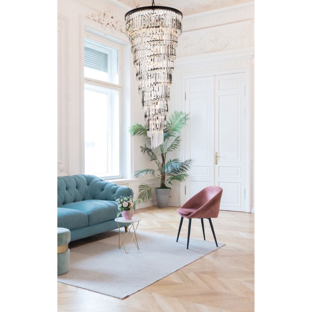 Sydney 35 Light Crystal Chandelier Matte Black 66 in: Sydney 35 Light Crystal Chandelier Matte Black 66 in Modern crystal chandelier with a matte black finish, designed for indoor use in dining rooms, foyers, entryways, and other listed spaces. It featur