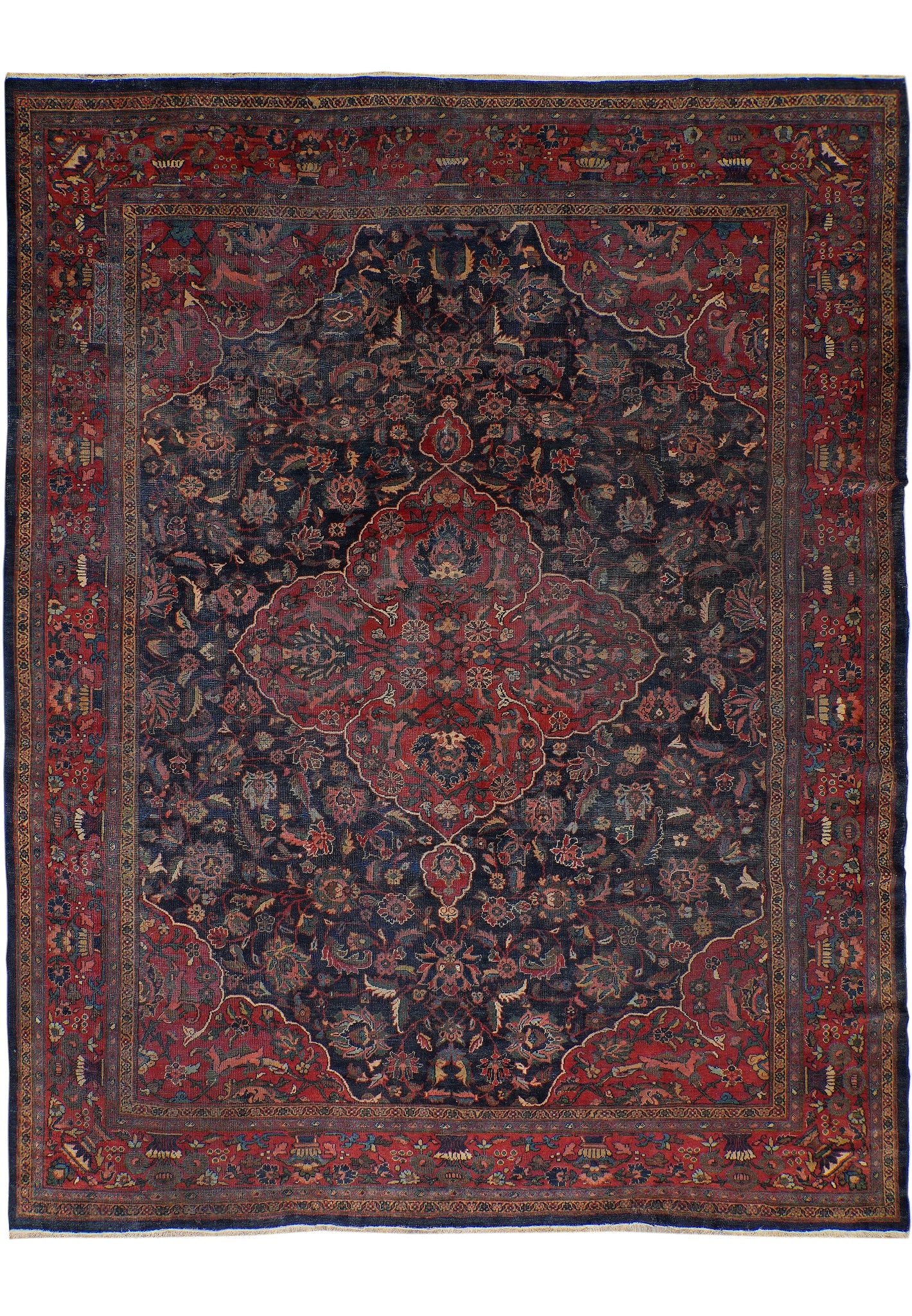 Antique Persian Tabriz Rug Signed Authentic Blue 10 x 13: Antique Persian Tabriz Rug Signed Authentic Blue 10 x 13 Free continental US Shipping This antique Persian estate rug is described as a rare, one-of-a-kind signed Persian Tabriz rug from Iran. It is h
