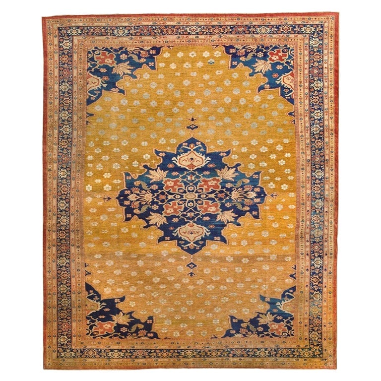 Zabihi Collection Antique Yellow Ziegler Mahal Rug 10'4 x 12'6 Iran 19th Century: Zabihi Collection Antique Yellow Ziegler Mahal Rug 10'4 x 12'6 Iran 19th Century Discover the exquisite beauty of the Zabihi Collection's Yellow 19th century Ziegler Mahal Rug, an exceptional piece th