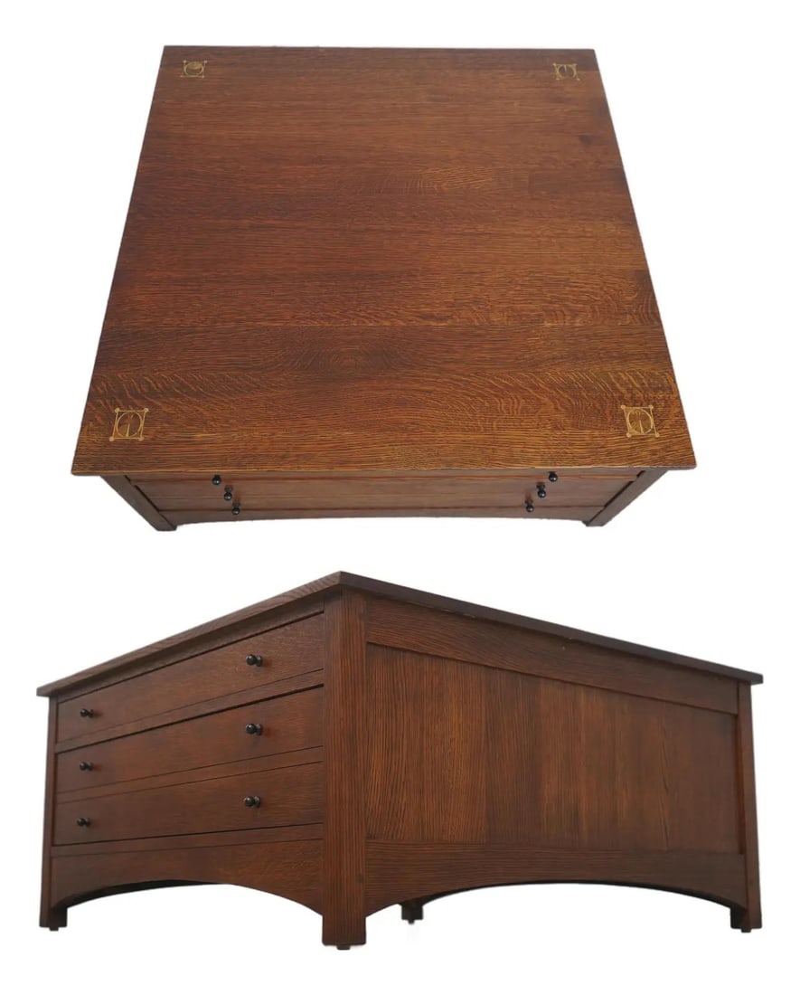 Stickley Mission Oak Coffee Table with Harvey Ellis Inlay 2 Drawers (1 of 10)