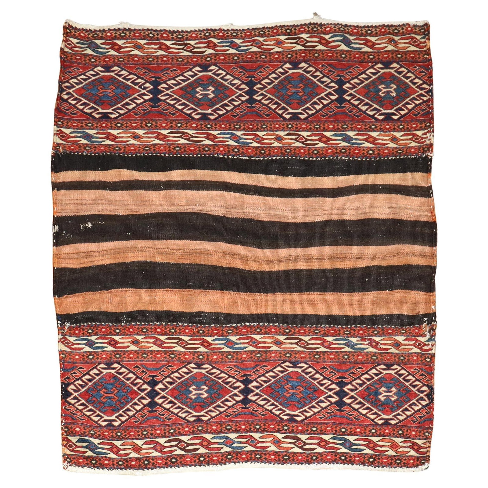 Zabihi Collection 19th Century Tribal Soumac Flatweave Rug Wool: Zabihi Collection 19th Century Tribal Soumac Flatweave Rug Wool Discover the exquisite beauty of this late 19th-century Zabihi Collection Tribal Antique Soumac Flatweave Rug, crafted around 1890 in th