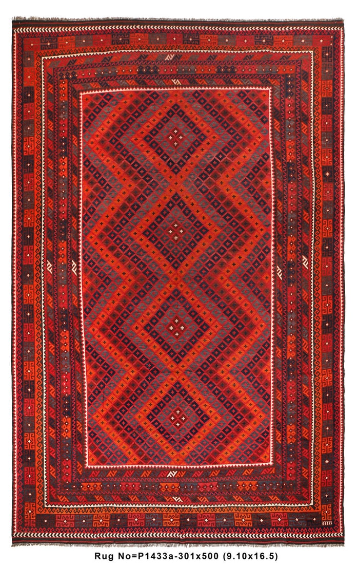 Oversize 10' x 16' Afghan Handmade Wool Kilim Rug: Oversize 10' x 16' Afghan Handmade Wool Kilim Rug Free continental US Shipping Enhance your living space with this impressive 9.10' x 16.5' Oversize Afghan Handmade Wool Flat Weave Kilim Rug. Meticulo
