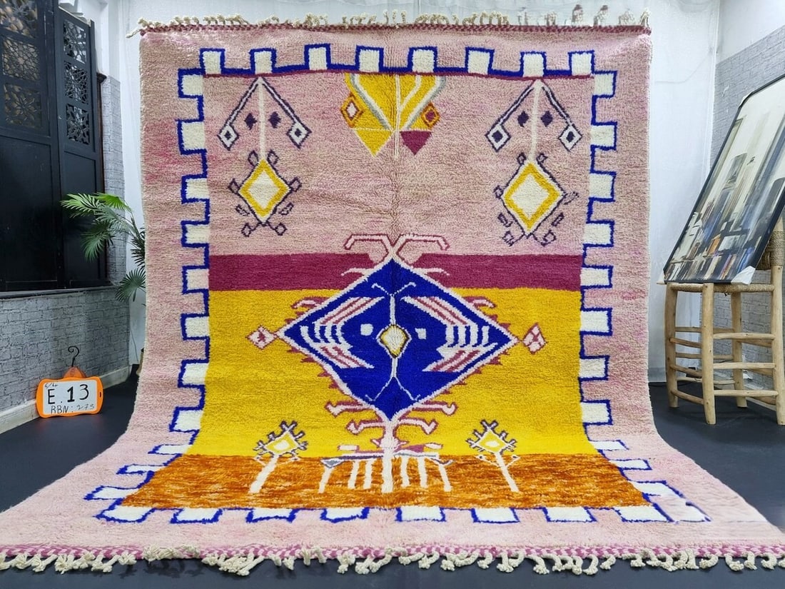Artistic Handmade 100% Wool Rug from Morocco 8 x 5 Feet: Artistic Handmade 100% Wool Rug from Morocco 8 x 5 Feet Experience the beauty of authentic craftsmanship with this stunning handmade soft wool rug. Each rug is meticulously handwoven in the Atlas Moun