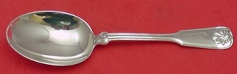 Tiffany & Co Shell & Thread Sterling Silver Vegetable Spoon 9 5/8": Tiffany & Co Shell & Thread Sterling Silver Vegetable Spoon 9 5/8" Sterling silver vegetable serving spoon in the Shell & Thread pattern by Tiffany & Co. It is not monogrammed and is in excellent pre-