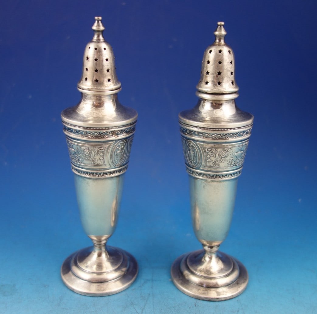 Set of Two Sterling Silver Salt and Pepper Shakers Wedgwood Pattern (1 of 4)