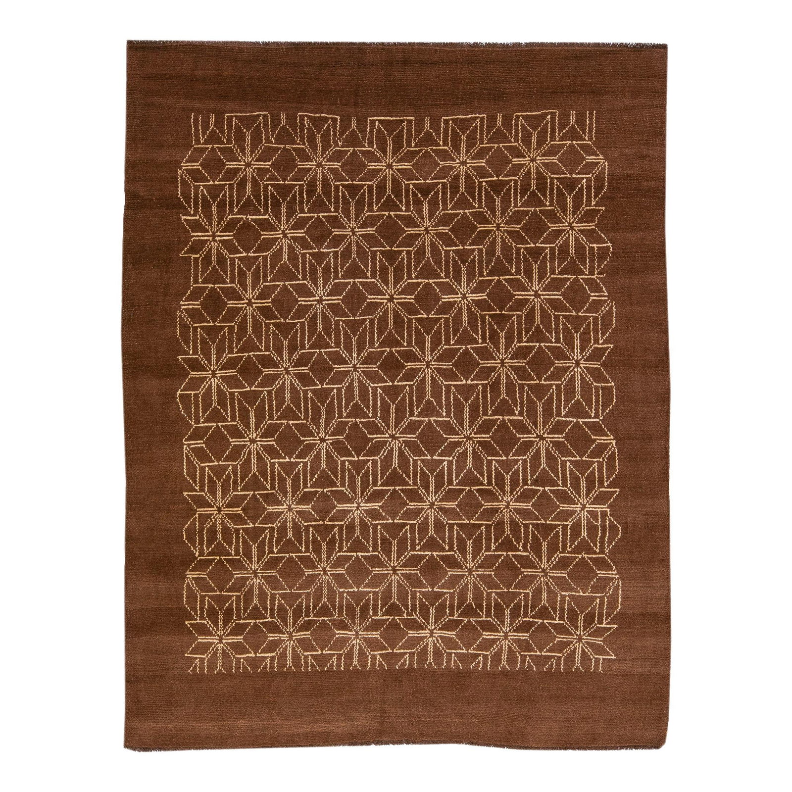 Geometric Brown Wool Rug Handmade Moroccan Style 7'2 x 9'5: Geometric Brown Wool Rug Handmade Moroccan Style 7'2 x 9'5 Enhance your living space with this exquisite Modern Moroccan Style Handmade Geometric Brown Wool Rug. Part of the Northwest collection, this