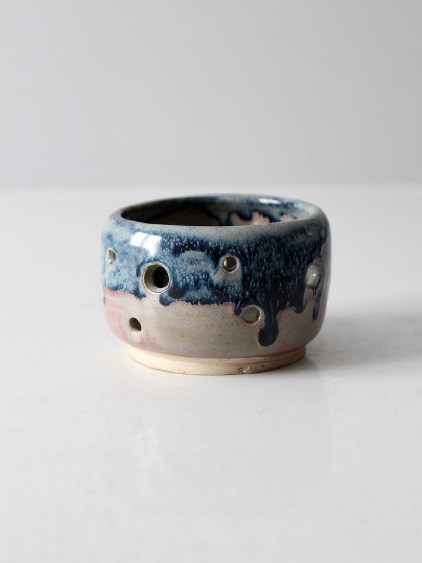Vintage Signed Studio Pottery Bowl with Cutouts and Drip Glaze (1 of 9)