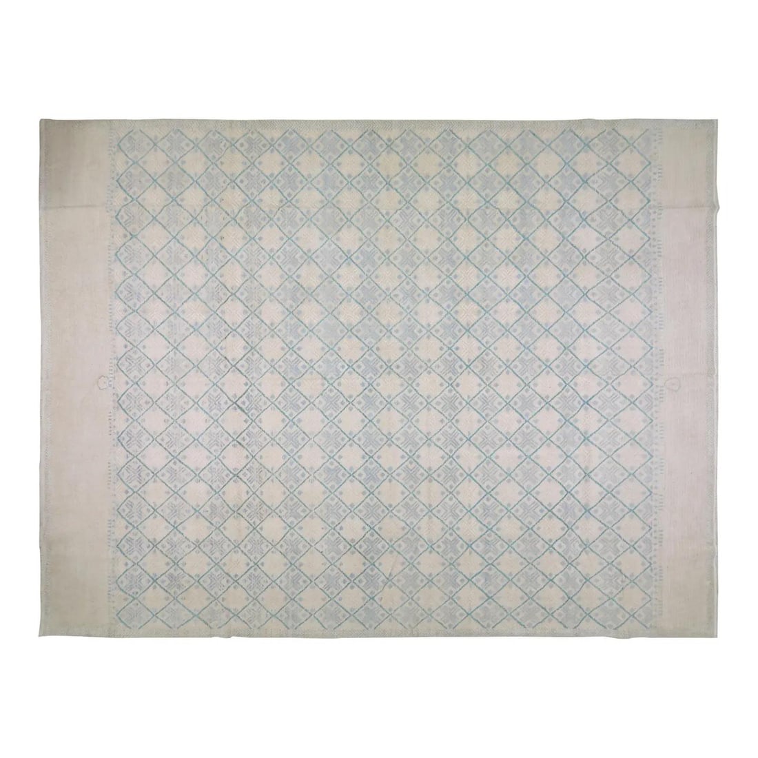 Large Beni Ourain Moroccan Wool Rug Soft Contemporary Hand Knotted 12'X15'7": Large Beni Ourain Moroccan Wool Rug Soft Contemporary Hand Knotted 12'X15'7" This 1990s Moroccan Beni Ourain rug showcases a hand-knotted construction with natural white wool, offering a soft hi-low t