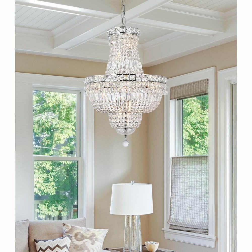 Elegant 18 Inch Chrome Crystal Chandelier 12 Light Modern Design: Elegant 18 Inch Chrome Crystal Chandelier 12 Light Modern Design Illuminate your space with this stunning 18-inch Crystal Chandelier, designed for modern elegance. Featuring a polished chrome finish, 