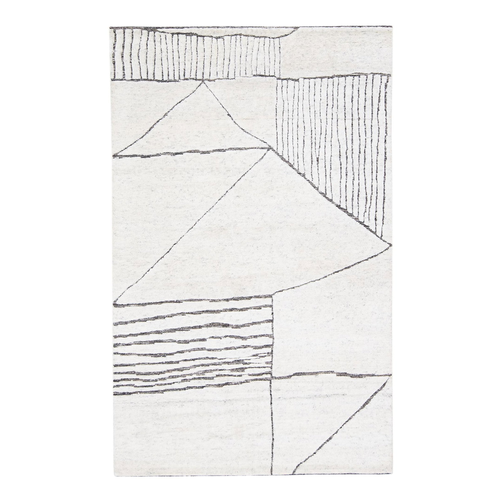 Apadana Ivory Moroccan Style Wool Rug 5' x 7'11": Apadana Ivory Moroccan Style Wool Rug 5' x 7'11" This stunning 1960s abstract modern Moroccan-style scatter rug is a beautiful addition to any space. Hand-knotted from high-quality wool, the rug featu