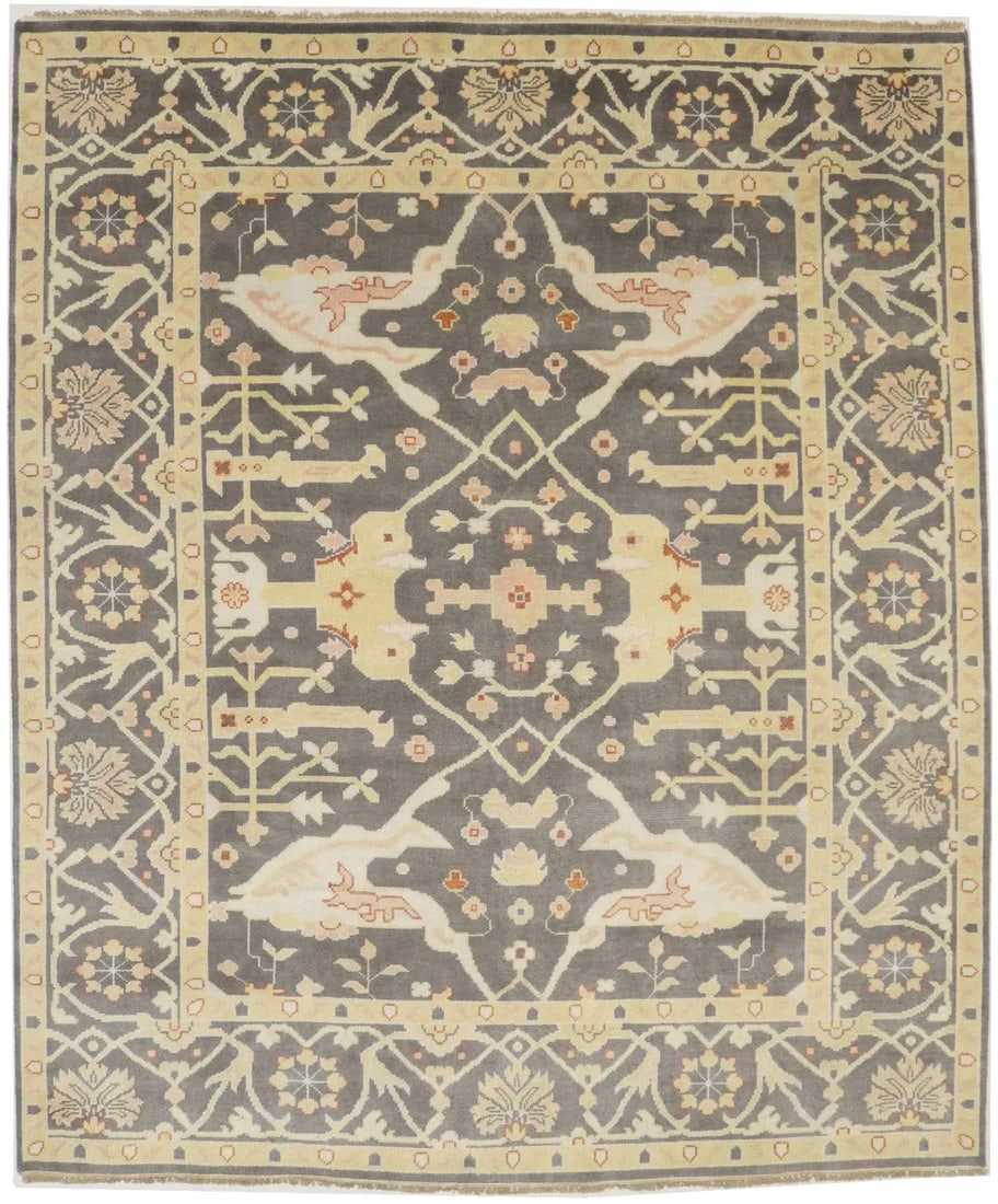 Handmade Oushak Wool Area Rug Floral Design 8'4 x 9'11 Eco-Friendly: Handmade Oushak Wool Area Rug Floral Design 8'4 x 9'11 Eco-Friendly This exquisite Handmade Oushak Wool Area Rug features a muted brown floral design that adds an elegant touch to any space. Measuring