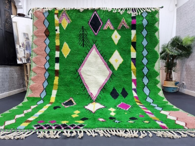 Authentic Moroccan Colorful Handmade Rug 100% Sheep Wool: Authentic Moroccan Colorful Handmade Rug 100% Sheep Wool Discover the beauty of this Authentic Colorful Handmade Rug, meticulously handwoven by local Berber women weavers in the Atlas Mountains. This 