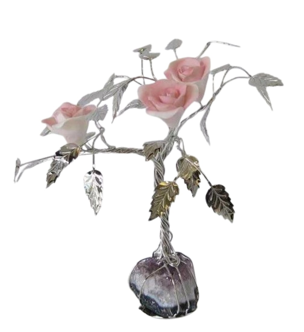Italian Silverplate Pink Porcelain Amethyst Rose Tree Centerpiece (1 of 3)