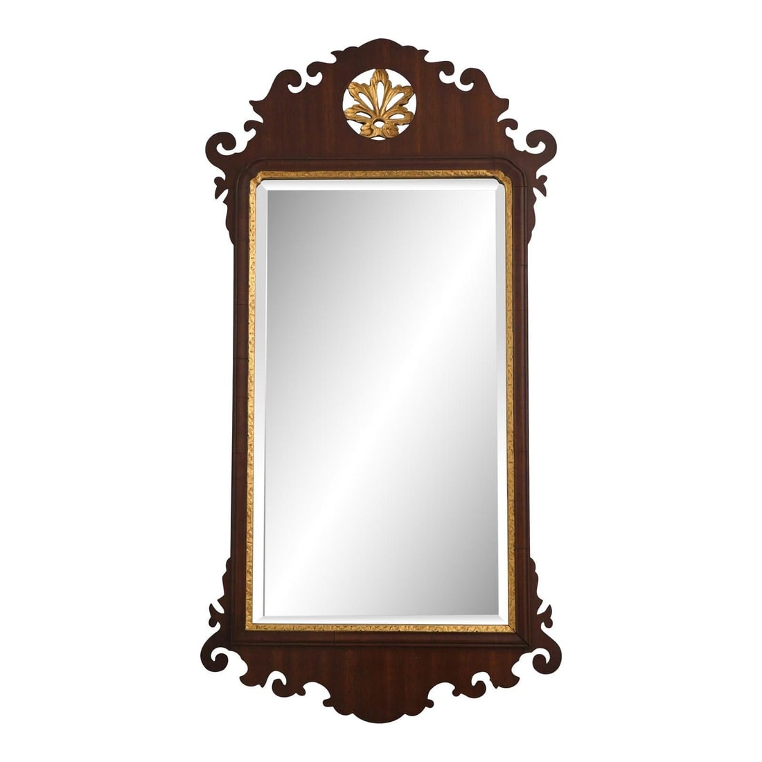 Chippendale Style Wall Mirror with Gold Leaf by Friedman Brothers: Chippendale Style Wall Mirror with Gold Leaf by Friedman Brothers This Chippendale style mirror by Friedman Brothers features genuine gold leaf accents and high-quality construction, inspired by an 18