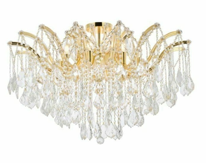Maria Theresa 8 Light Gold Flush Mount Chandelier 36 Inch: Maria Theresa 8 Light Gold Flush Mount Chandelier 36 Inch This large Maria Theresa flush mount chandelier features a gold finish and Royal Cut clear crystal accents, creating a luxurious focal point f