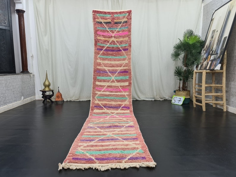 Authentic Handwoven Runner Rug 2 x 10 ft Moroccan Wool: Authentic Handwoven Runner Rug 2 x 10 ft Moroccan Wool Enhance your space with this beautiful authentic runner rug, meticulously handwoven in the Atlas Mountains by skilled local Berber women. Crafted