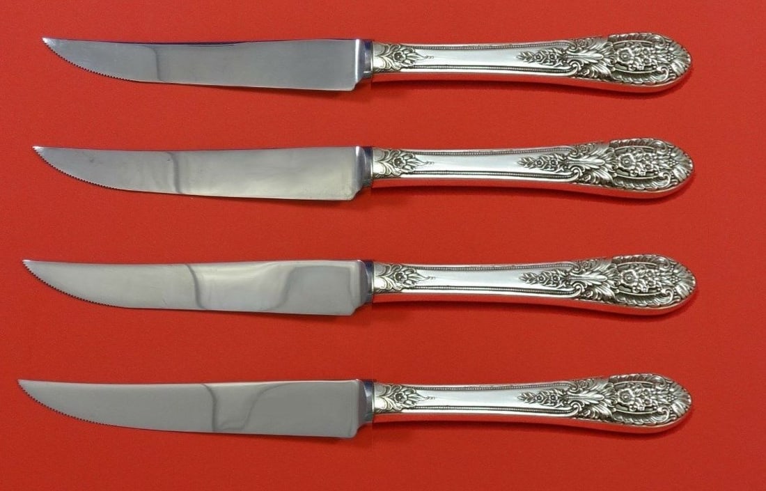 Crown Princess International Sterling Silver Steak Knife Set 4pc Custom 8.5: Crown Princess International Sterling Silver Steak Knife Set 4pc Custom 8.5 Enhance your dining experience with this exquisite 4-piece steak knife set from the Crown Princess pattern by International 