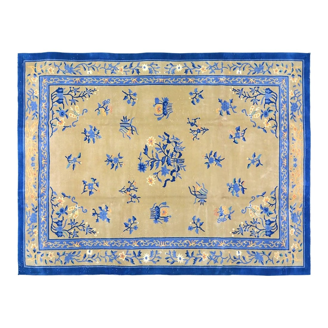 9'7" x 12'10" Hand-Knotted Wool Art Deco Chinese Area Rug: 9'7" x 12'10" Hand-Knotted Wool Art Deco Chinese Area Rug This vintage Chinese Art Deco rug is hand-knotted from wool using traditional techniques, blending classic artistry with a modern design sensi