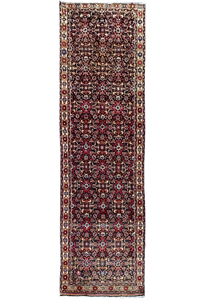 3.9 x 13.11 Multi-color Semi-Antique Persian Hamadan Runner Rug (1 of 11)