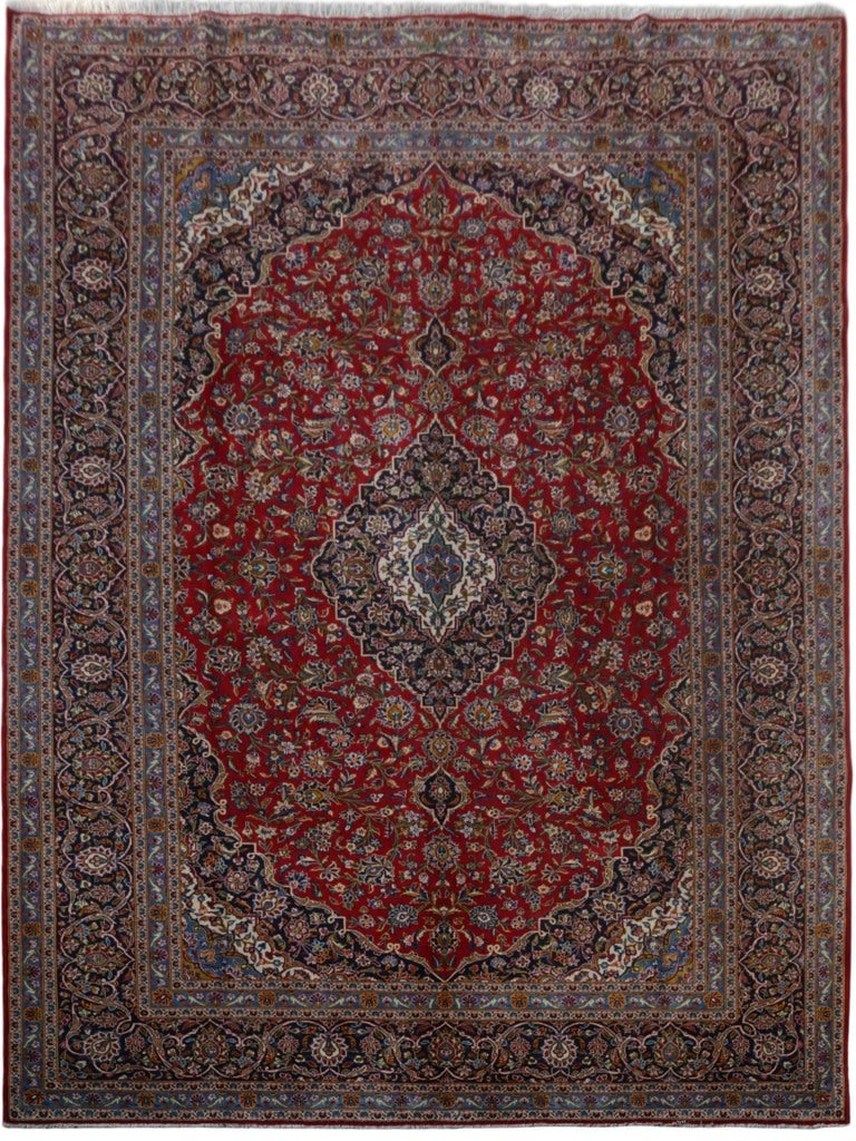 10.2 x 13.5 Authentic Signed Kashan Persian Carpet Red Wool (1 of 6)