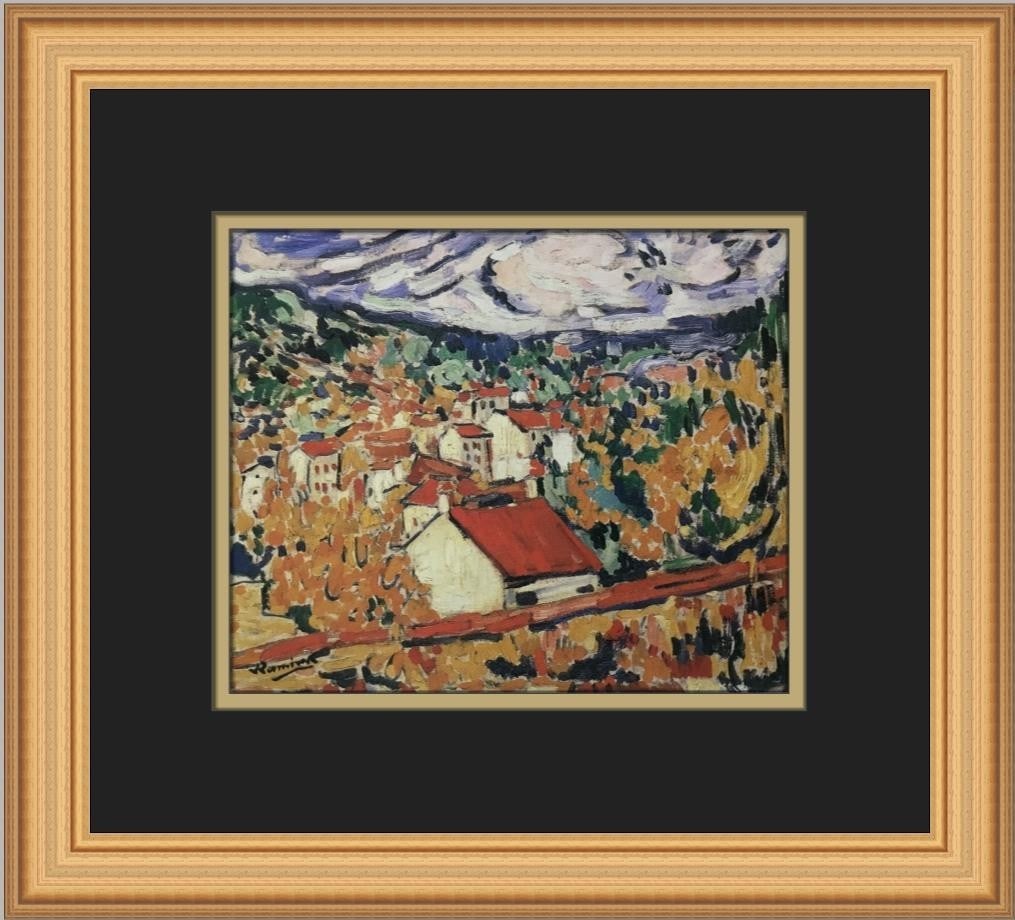 Framed Offset Print View of Chatou by Maurice de Vlaminck 11 x 13 Inch: Framed Offset Print View of Chatou by Maurice de Vlaminck 11 x 13 Inch This is an open edition offset lithograph print of Maurice de Vlaminck's "View of Chatou," produced in 2000. The print is custom 