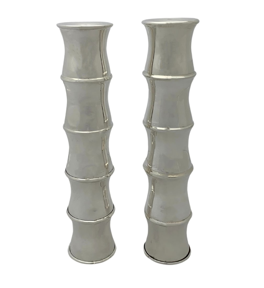 Italian 925 Sterling Silver Handmade Bamboo Vase Candlesticks 12 Inch: Italian 925 Sterling Silver Handmade Bamboo Vase Candlesticks 12 Inch This exquisite handmade Italian piece combines functionality and elegance, serving as either a vase or candlesticks. Crafted from 