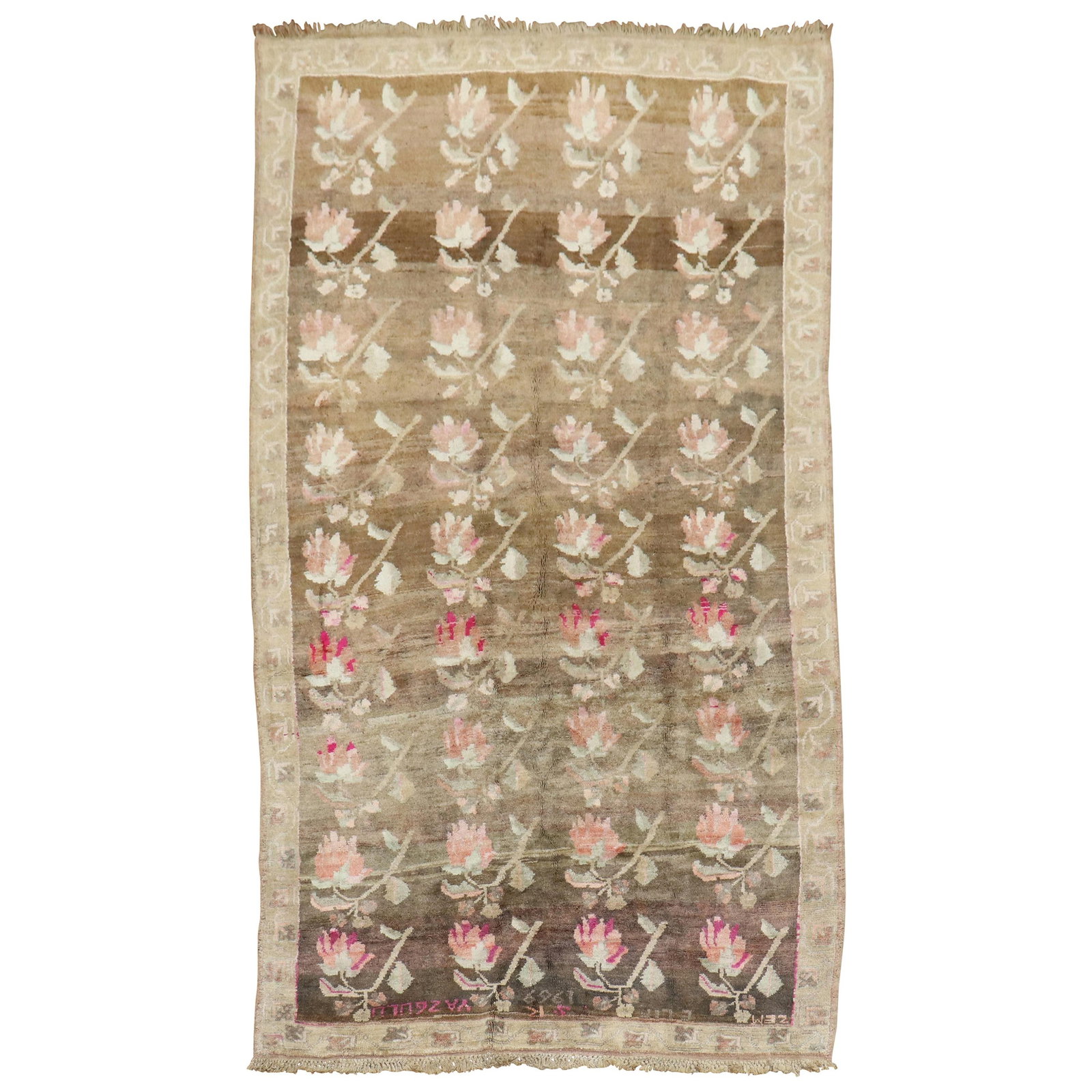Vintage 1969 Hand-Woven Floral Turkish Rug by Yazgulu 80 x 142: Vintage 1969 Hand-Woven Floral Turkish Rug by Yazgulu 80 x 142 Experience the elegance of this stunning floral Turkish rug, hand-woven with meticulous craftsmanship and dated 1969. This one-of-a-kind 