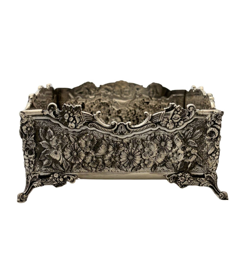 Italian 925 Sterling Silver Floral Flatware Holder: Italian 925 Sterling Silver Floral Flatware Holder This fine Italian napkin holder is crafted from 925 sterling silver and features handmade ornate floral designs with both matte and shiny finishes. M