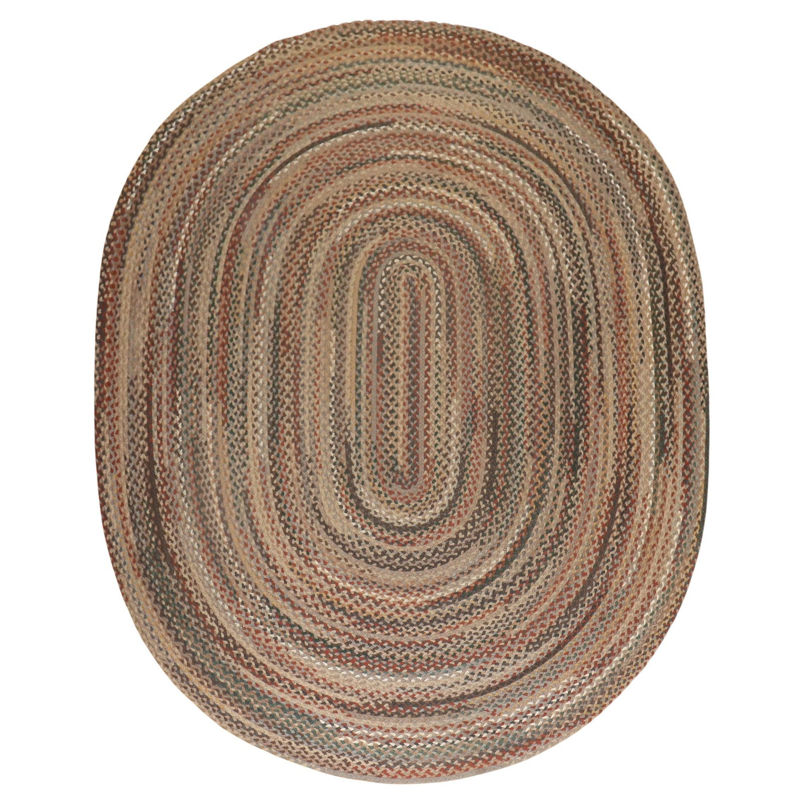 20th Century Wool Folk Art Braided Rug in Rustic American Style: 20th Century Wool Folk Art Braided Rug in Rustic American Style This vintage American braided carpet from the third quarter of the 20th century features rustic tones and a classic folk art style. Craf